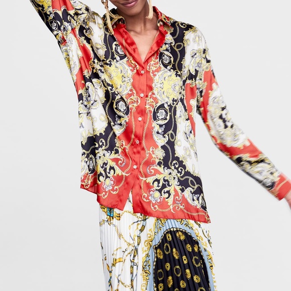scarf print blouse zara 